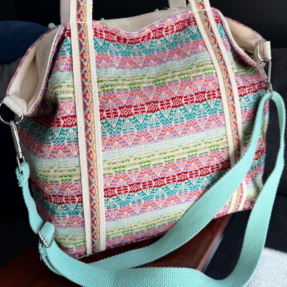 America & Beyond Boho Rainbow hand-beaded tote EUC - Picture 7 of 12